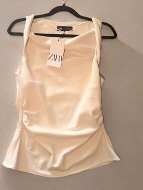 ZARA Silk-Feel Ivory Blouse NWT